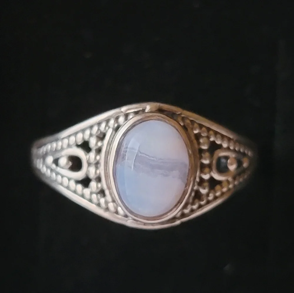 Blue Lace Agate Sterling Silver Class Ring Signed Size 9